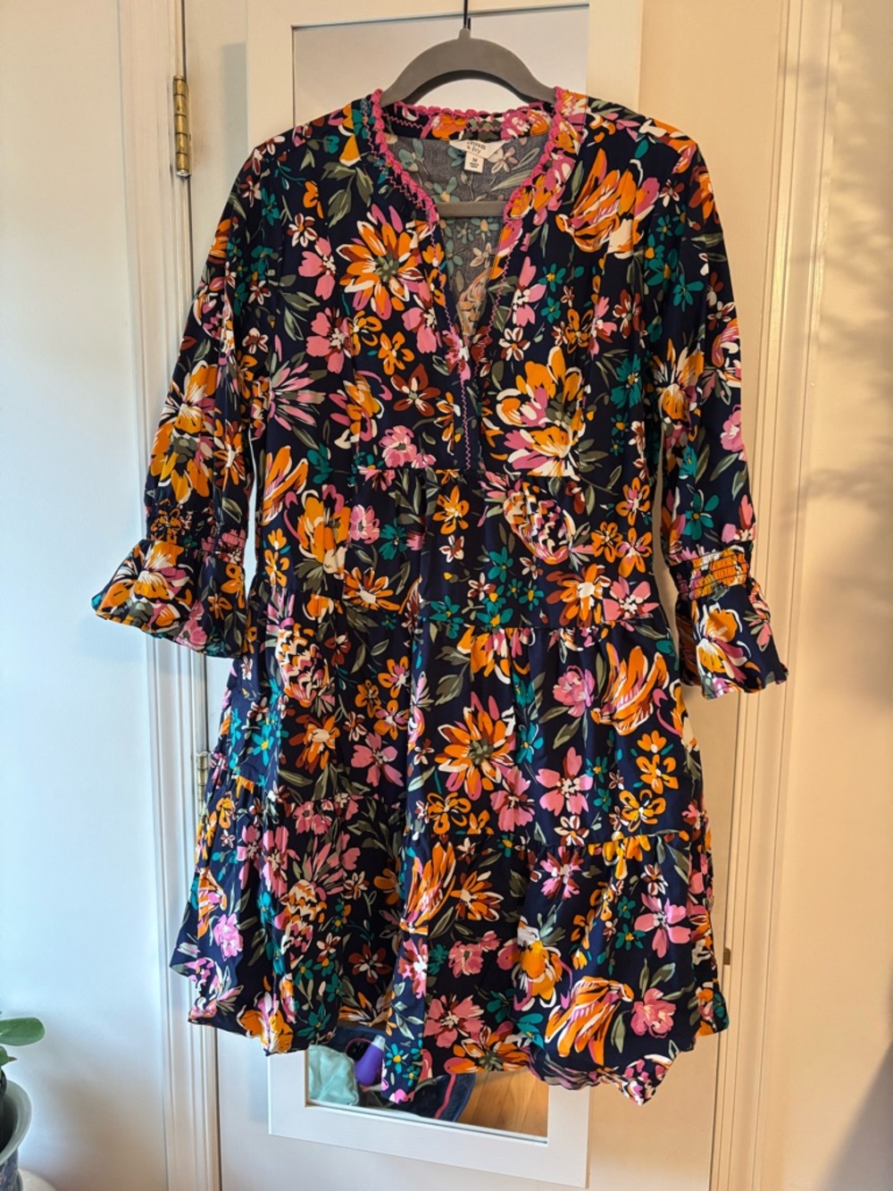 crown & ivy Navy Floral Tunic Dress with Pink & Orange Accents